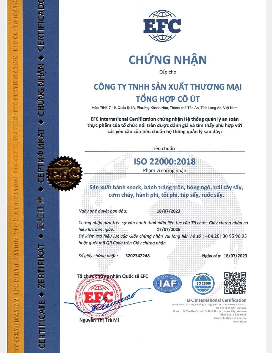 Giấy Chứng Nhận Bánh Tráng Trộn Cô Út