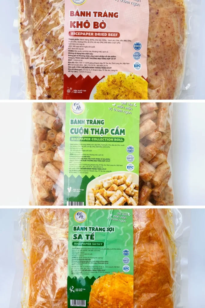 Ba dòng bánh tráng sợi, vuông và cuộn của Cô Út
