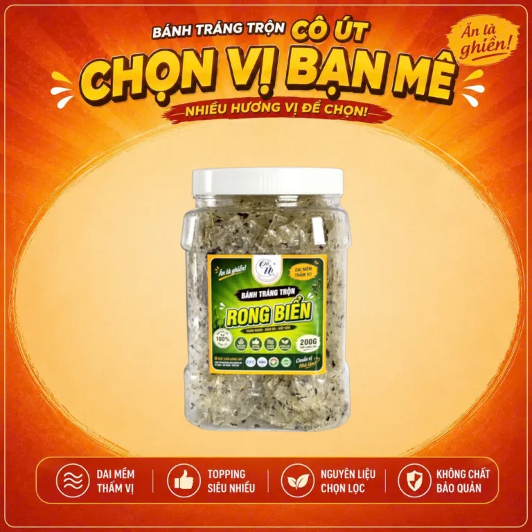 Bánh Tráng Trộn Rong Biển Đặc Sản Long An 200g - Cô Út - Hũ Vuông Dai Mềm Thấm Vị