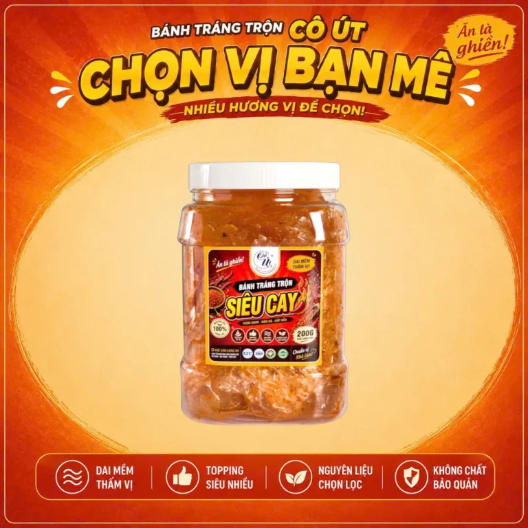 Bánh Tráng Trộn Siêu Cay Đặc Sản Long An 200g - Cô Út - Hũ Vuông Dai Mềm Thấm Vị