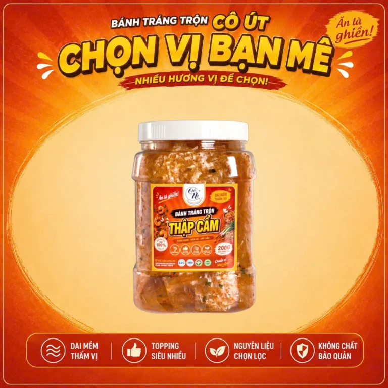 Bánh Tráng Trộn Thập Cẩm Đặc Sản Long An 200g - Cô Út - Hũ Vuông Tép Đầy Dai Mềm Thấm Vị